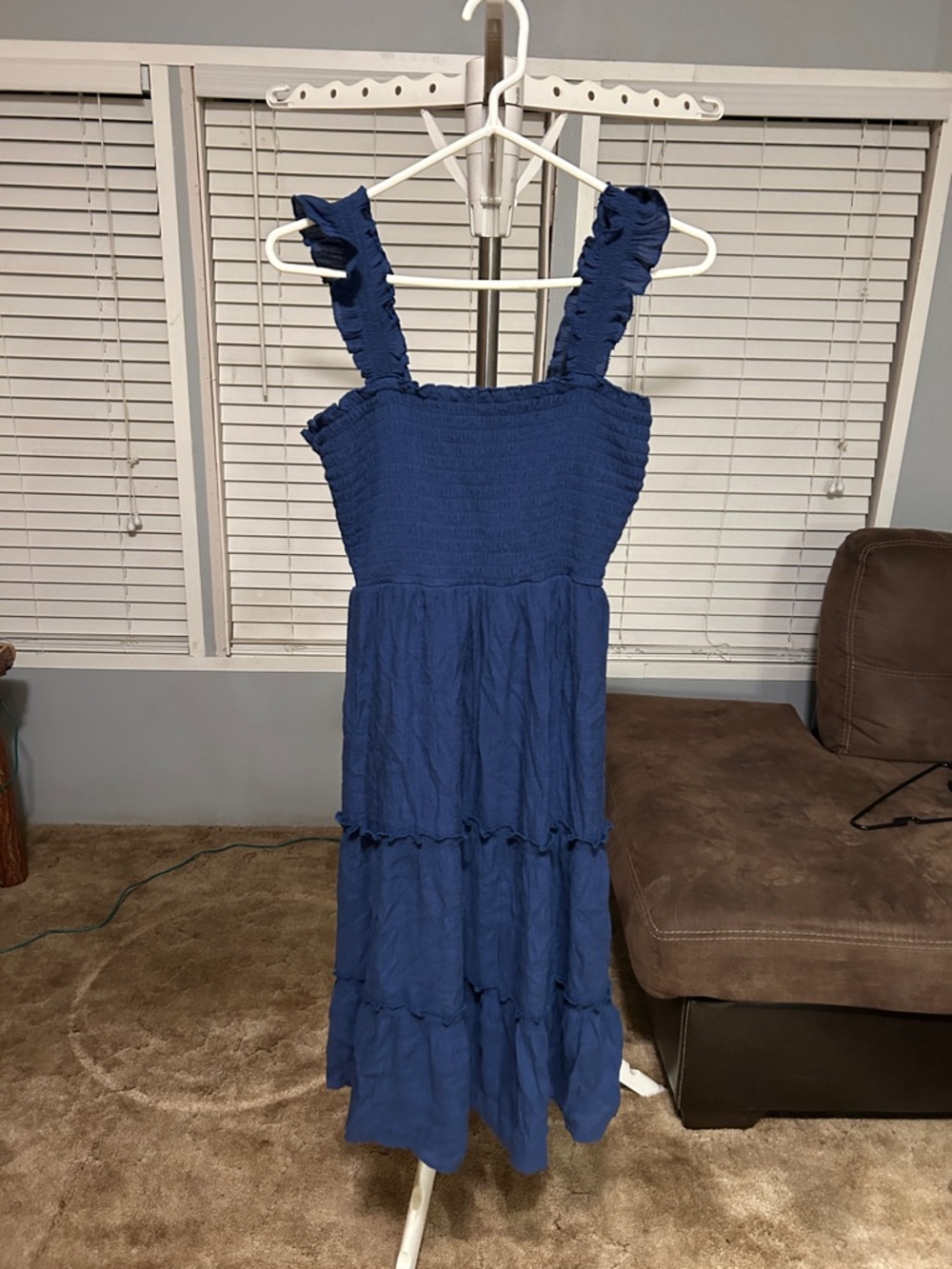 Blue Ruffled Sundress with Smocked Bodice